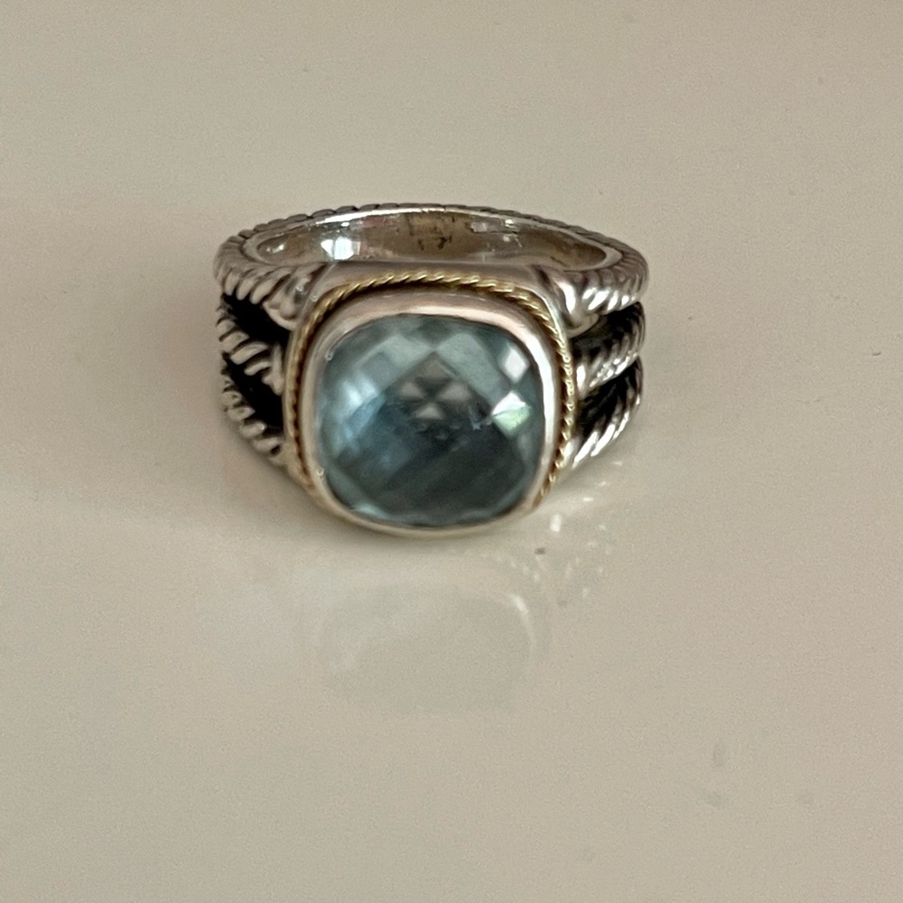 🛑SALE 🛑 SILVER & 18K GOLD BLUE TOPAZ TWISTED CABLE ROPE RING ~Samual B ~Size 8